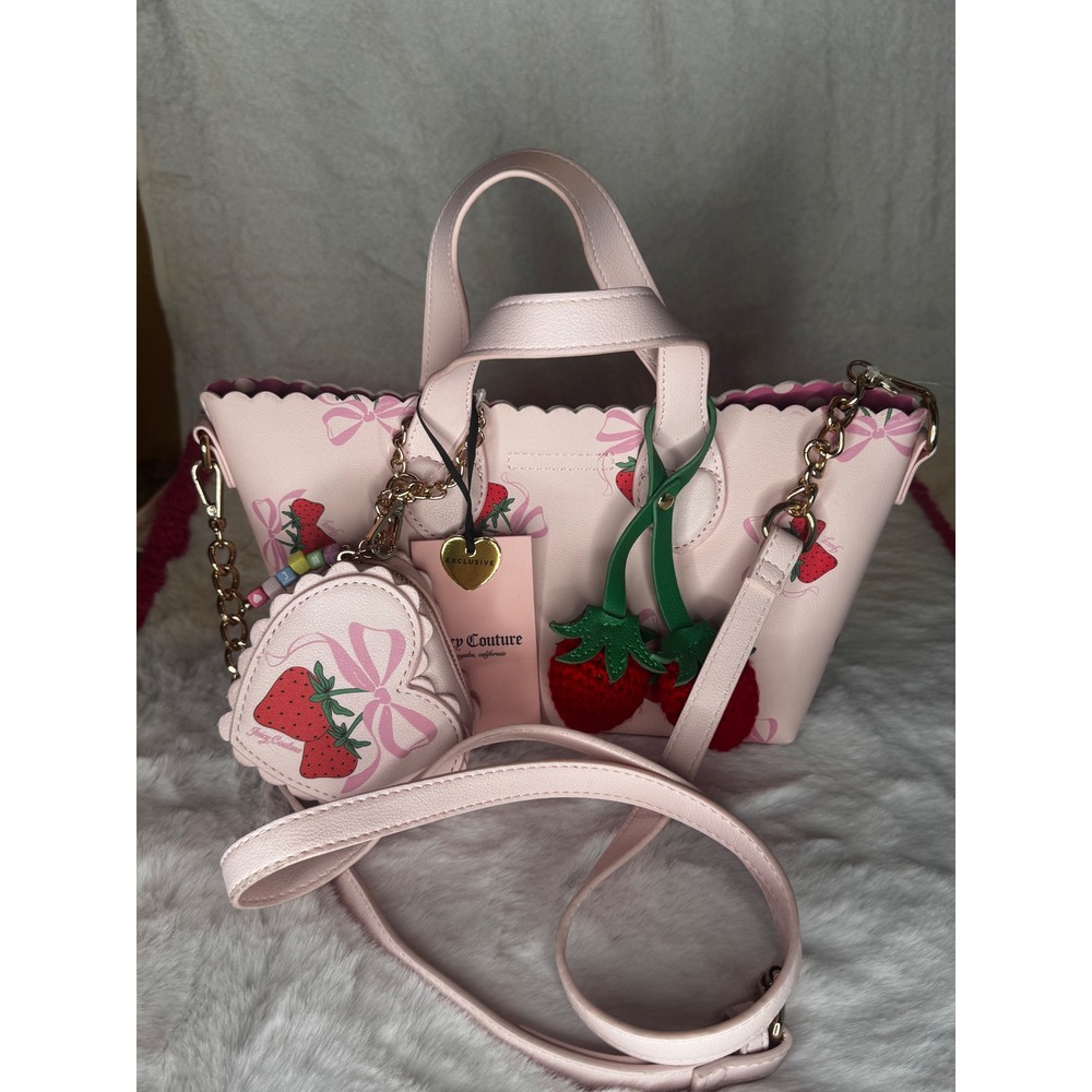 Juicy Couture Strawberry Mini Tote Bag Pink‎ Crossbody Heart Coin Purse NWT